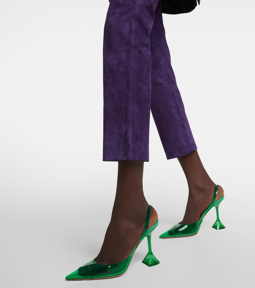 Amina Muaddi Green Holli Glass Sling Heels In Green