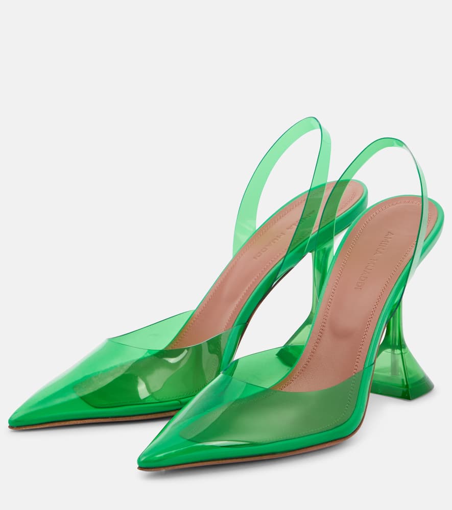 Amina Muaddi Green Holli Glass Sling Heels In Green