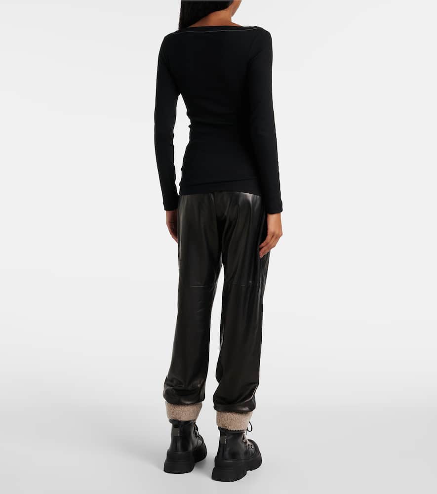 Brunello Cucinelli Black V-neck Pullover With Beads Detailing In Nero