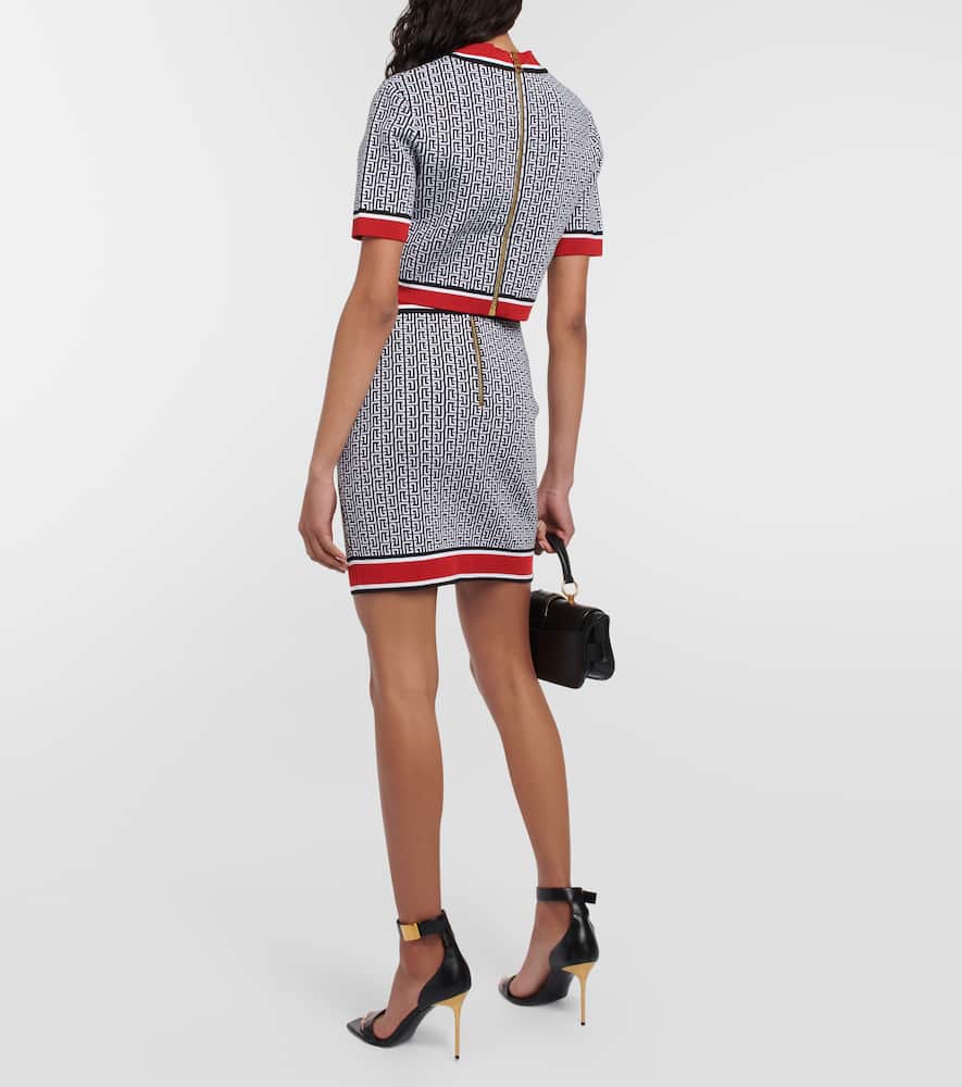 Balmain Multicolor Buttoned Monogram Knit Mini Skirt In Black