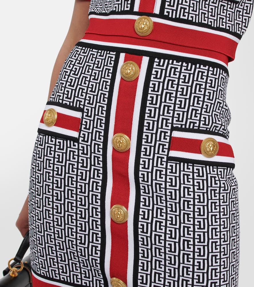 Balmain Multicolor Buttoned Monogram Knit Mini Skirt In Black