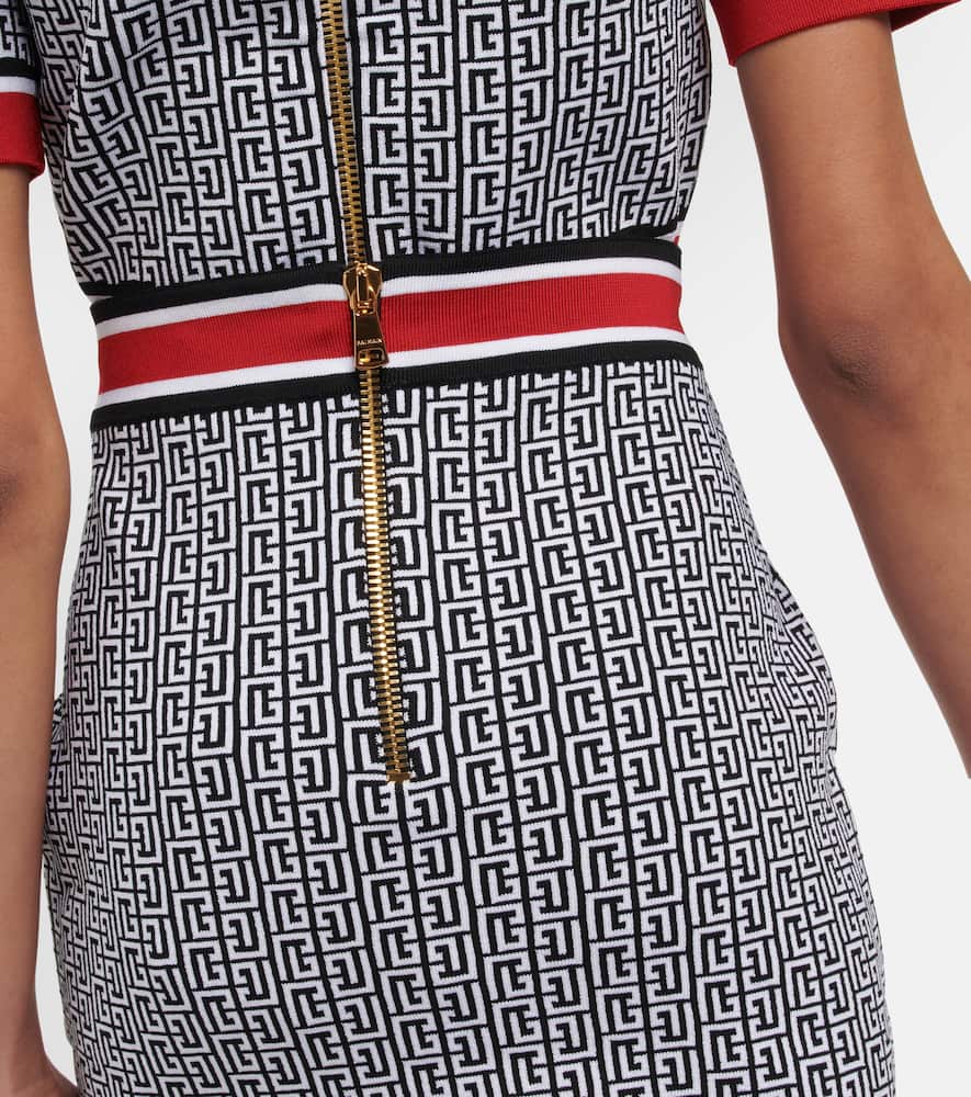 Balmain Multicolor Buttoned Monogram Knit Mini Skirt In Black