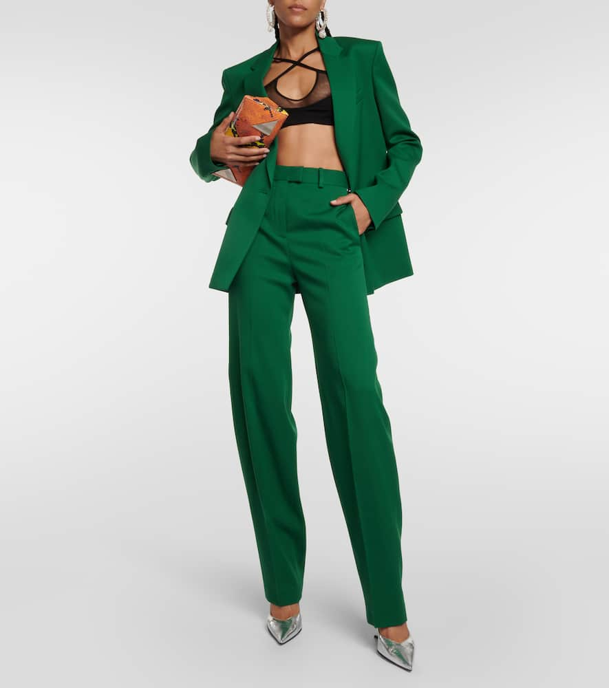 Shop Attico Wide-leg Wool-blend Pants In Green