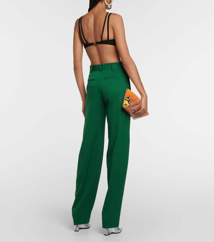 Shop Attico Wide-leg Wool-blend Pants In Green