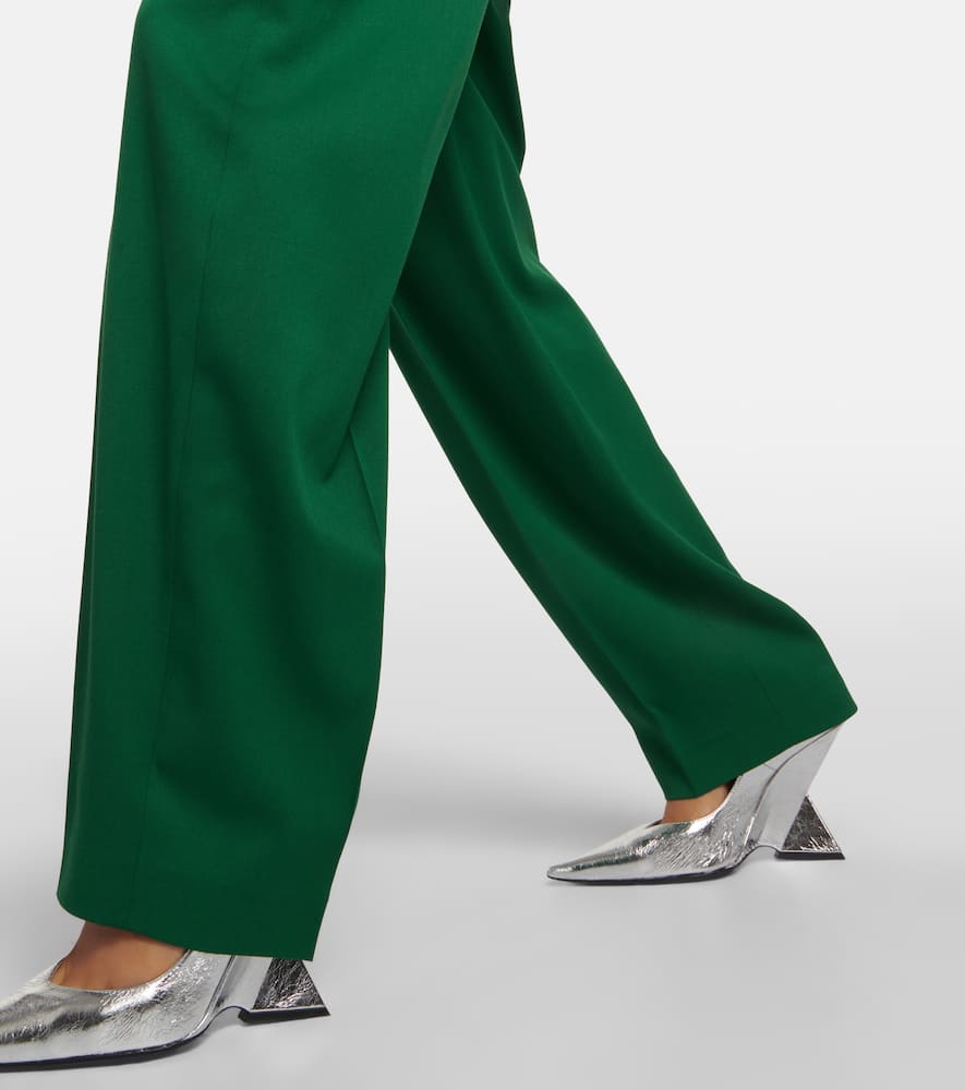 Shop Attico Wide-leg Wool-blend Pants In Green