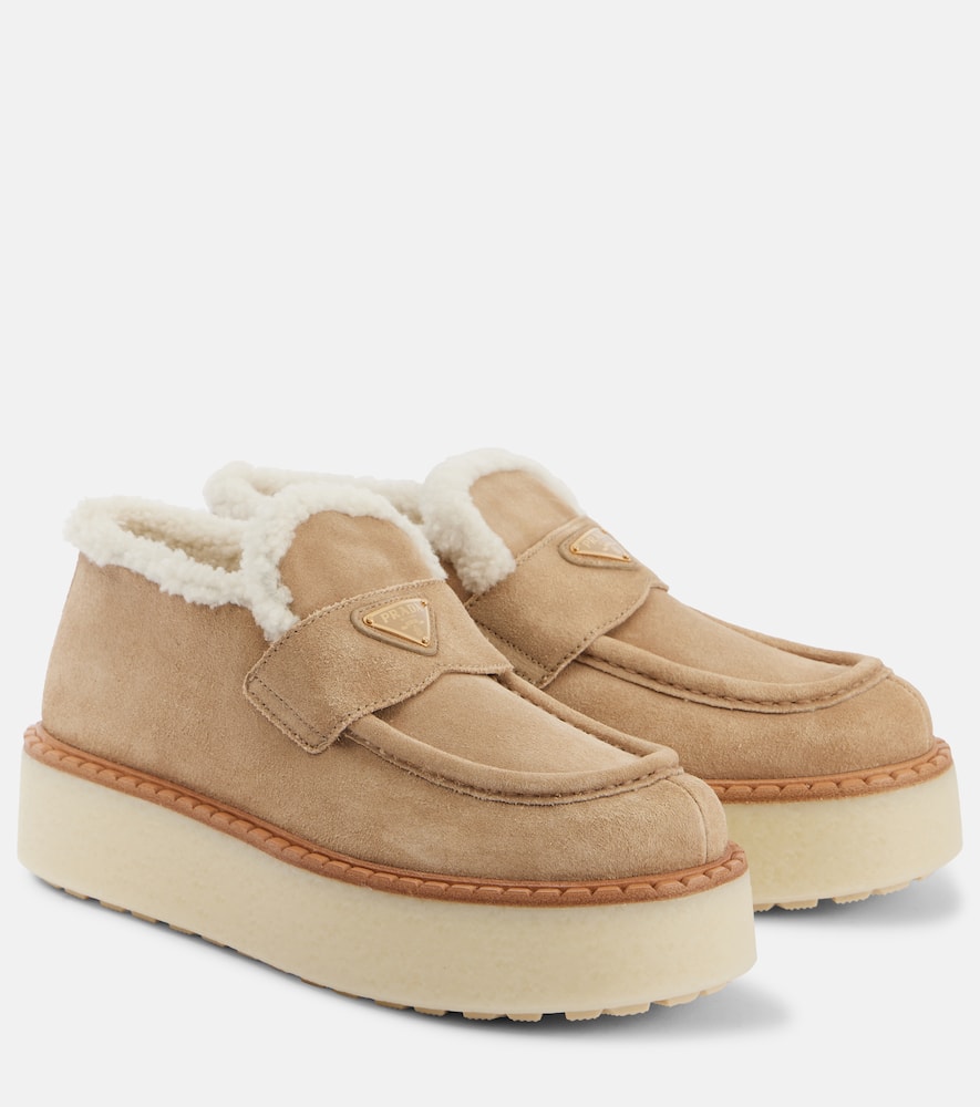 Prada Evolve Suede Platform Loafers In Beige