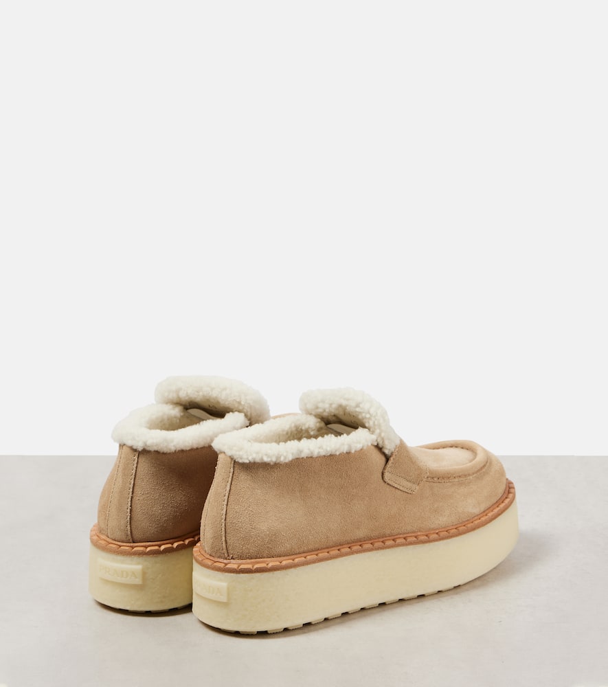 Prada Evolve Suede Platform Loafers In Beige