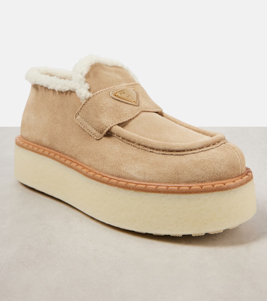 Prada Evolve Suede Platform Loafers In Beige