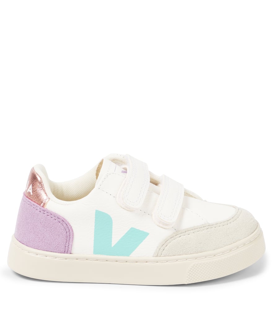 Veja V-12 Suede-trimmed Leather Sneakers In Multicoloured