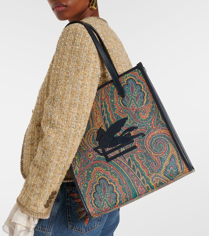 Etro Love Trotter Pegaso Medium Jacquard Shopper In Blue