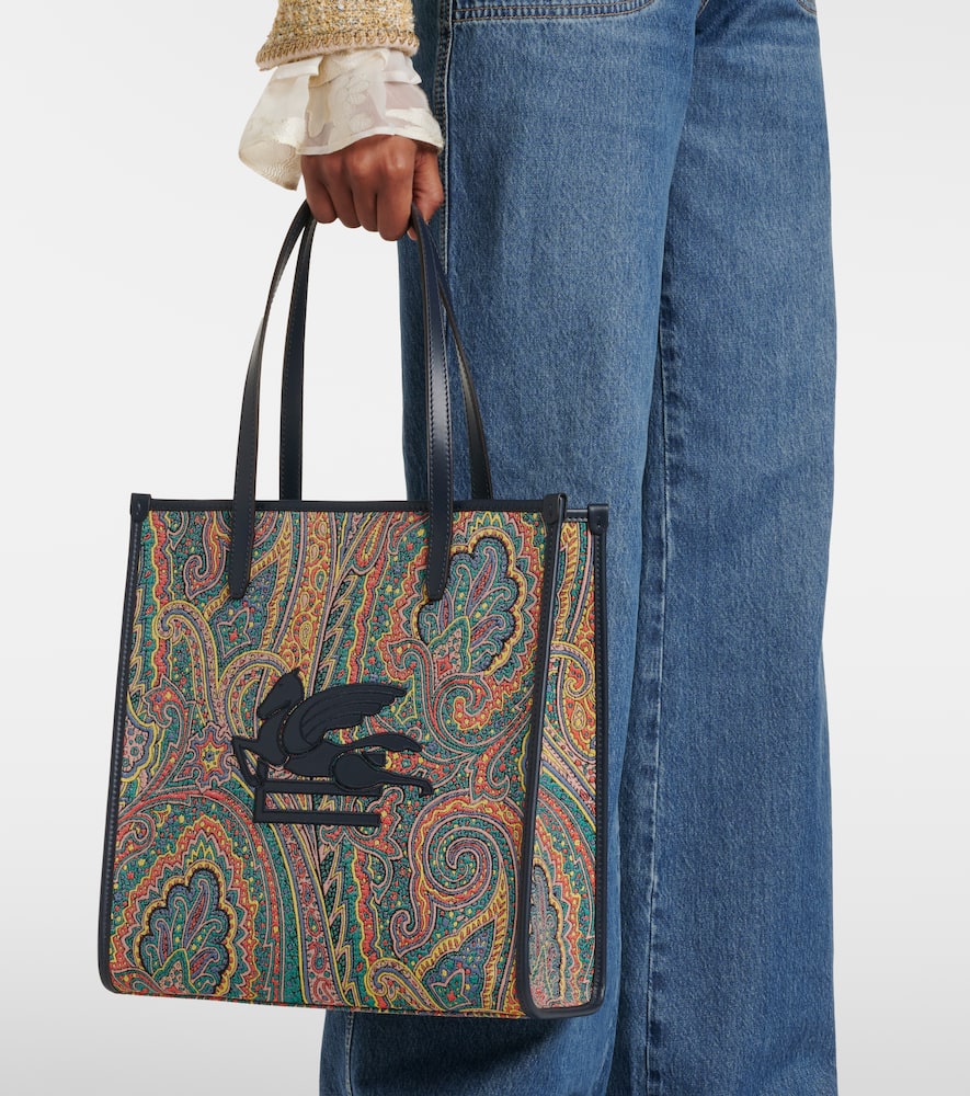 Etro Love Trotter Pegaso Medium Jacquard Shopper In Blue