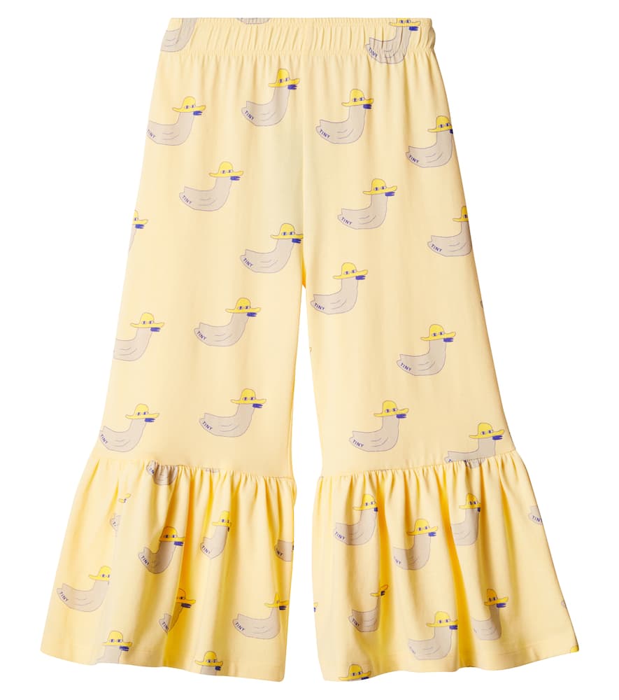 Tinycottons Ducks Ruffled Cotton Pants In Yellow