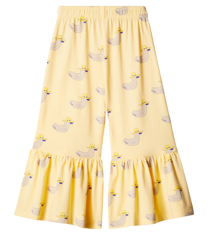 Tinycottons Ducks Ruffled Cotton Pants In Yellow