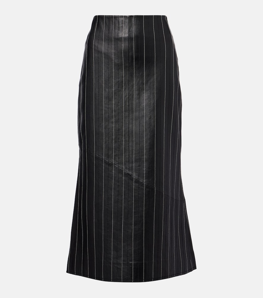 Embroidered leather midi skirt