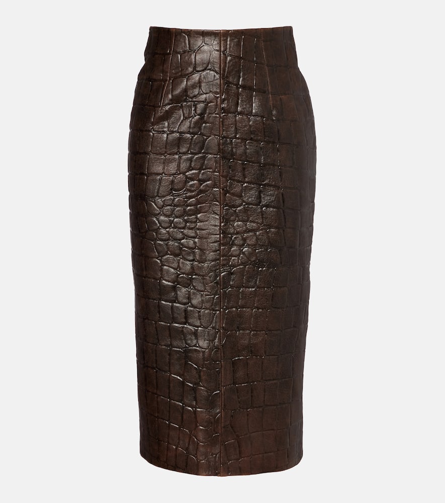 Emilia Wickstead Loretta Croc-effect Leather Pencil Skirt In Brown