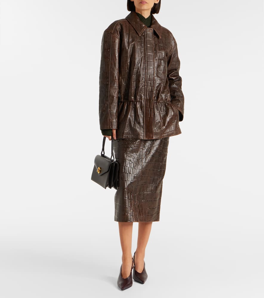 Emilia Wickstead Loretta Croc-effect Leather Pencil Skirt In Brown