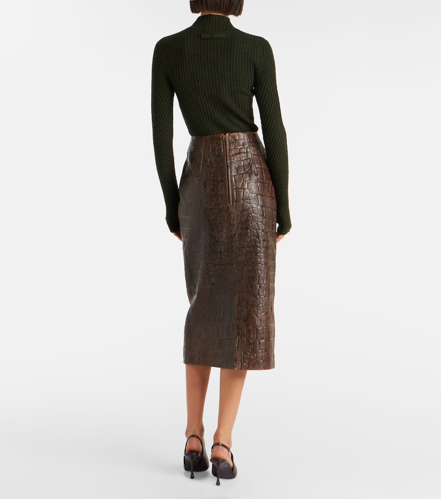 Emilia Wickstead Loretta Croc-effect Leather Pencil Skirt In Brown