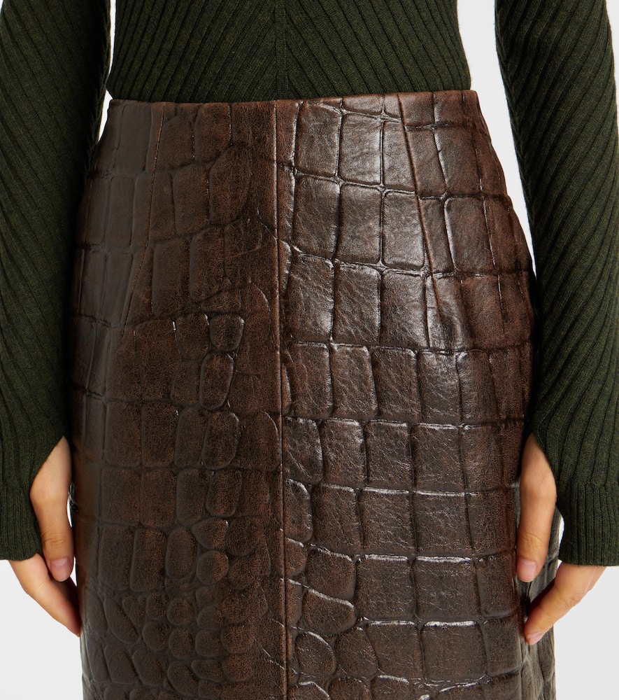 Emilia Wickstead Loretta Croc-effect Leather Pencil Skirt In Brown