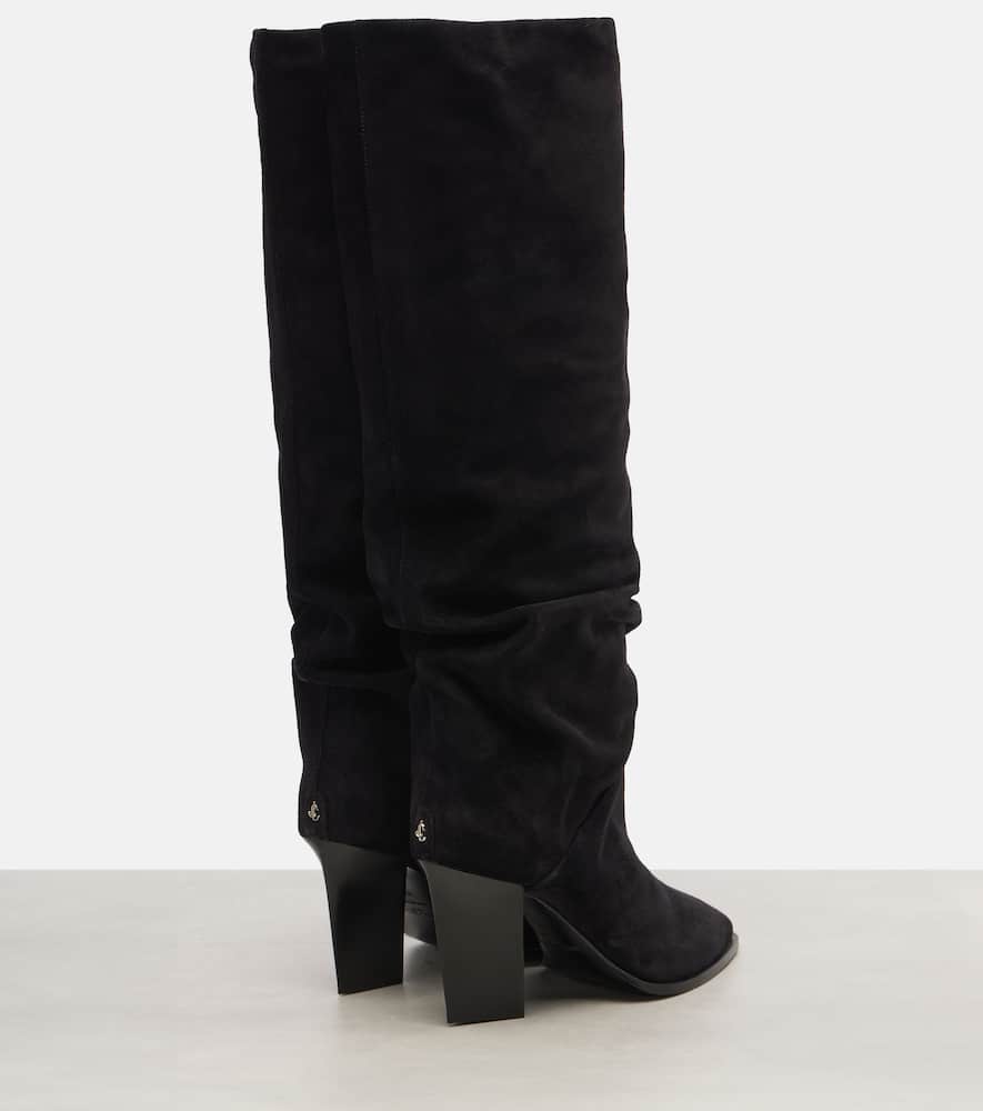 Jimmy Choo Hart 85 Suede Knee-high Boots In Black