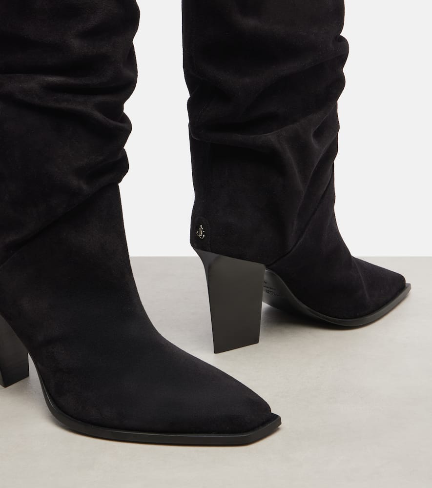 Jimmy Choo Hart 85 Suede Knee-high Boots In Black