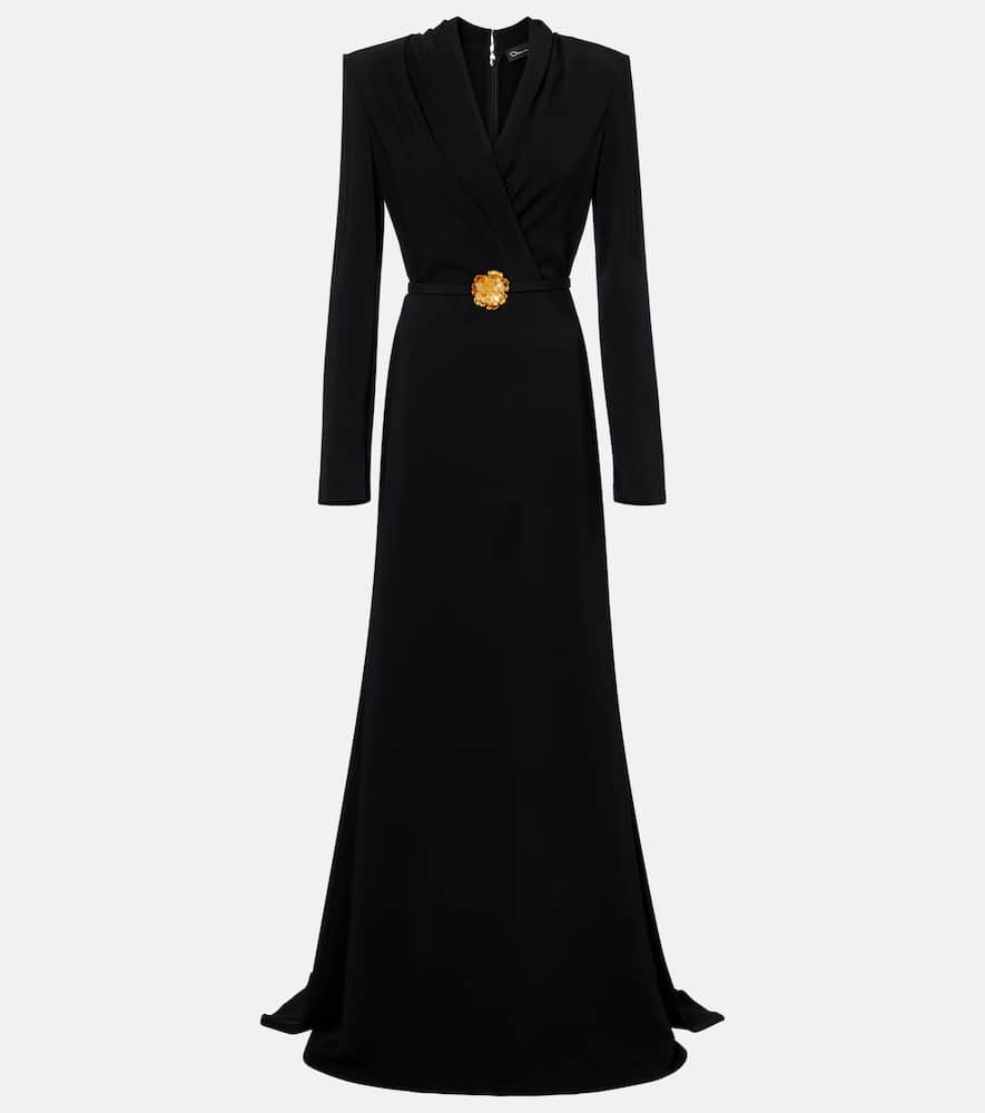 Oscar De La Renta Belted Cady Gown In Black