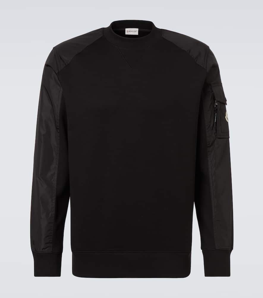 Moncler Mens Black Logo-patch Contrast-sleeve Cotton-blend Sweatshirt In Black