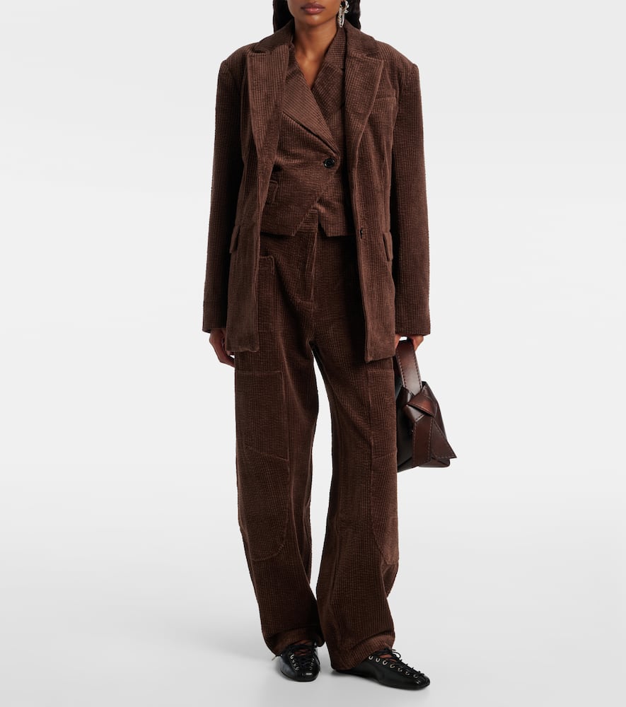 Ganni Cotton Corduroy Blazer In Brown