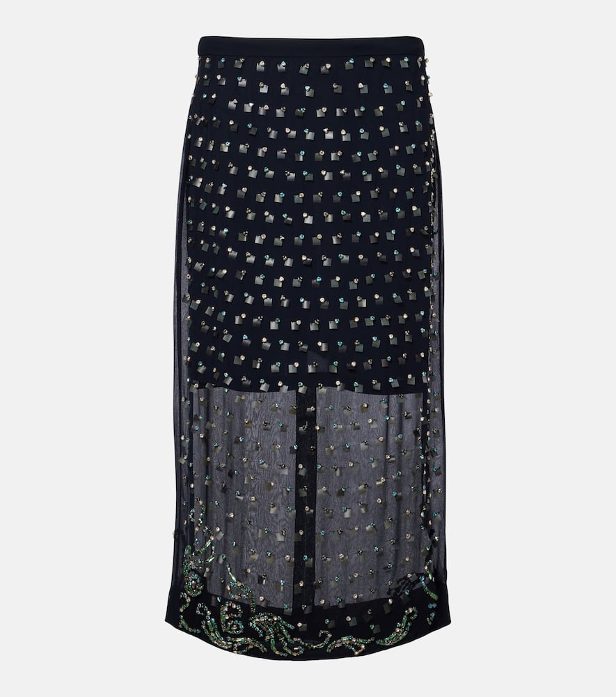 Dries Van Noten Embellished Midi Skirt In Blue