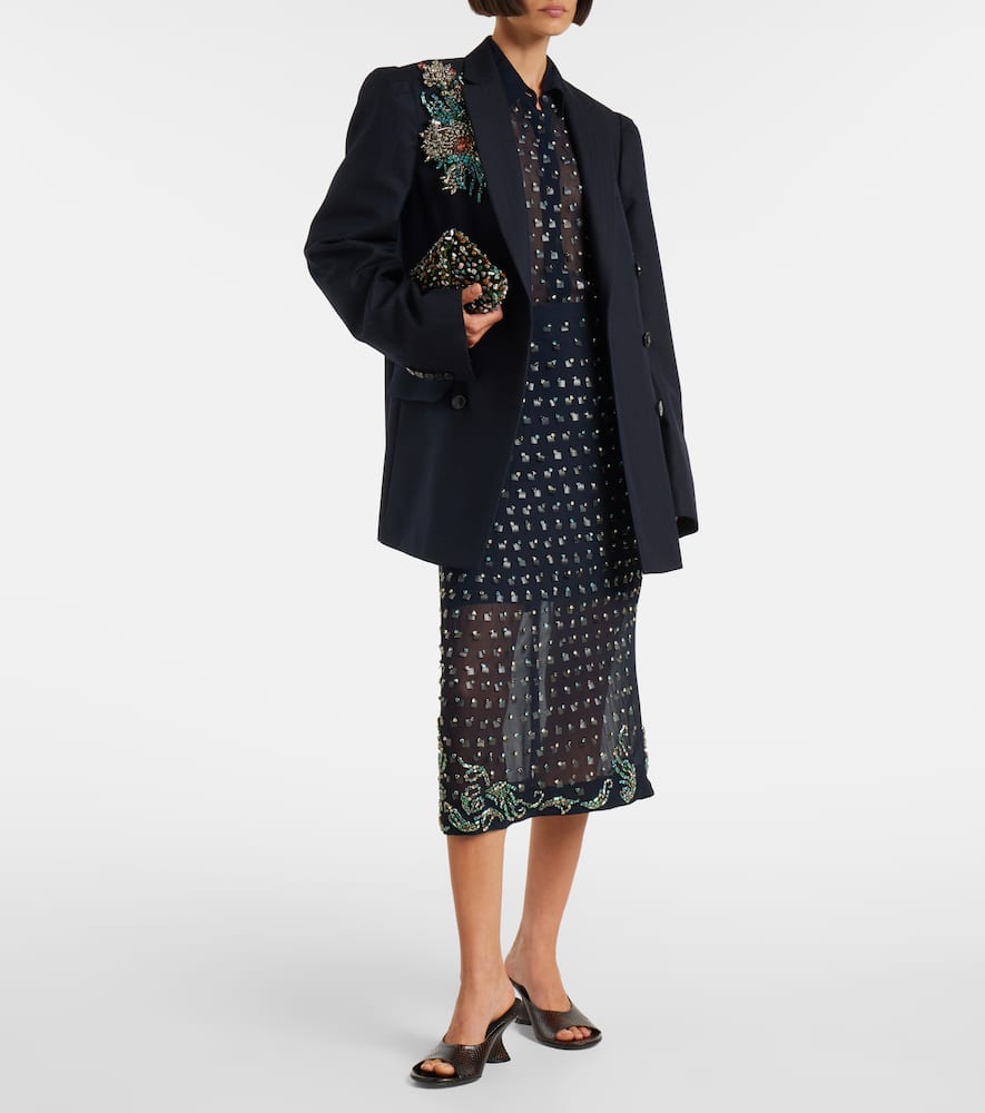 Dries Van Noten Embellished Midi Skirt In Blue
