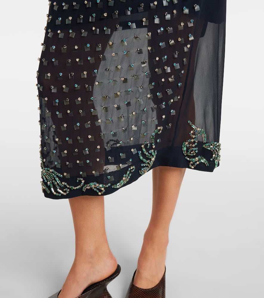 Dries Van Noten Embellished Midi Skirt In Blue