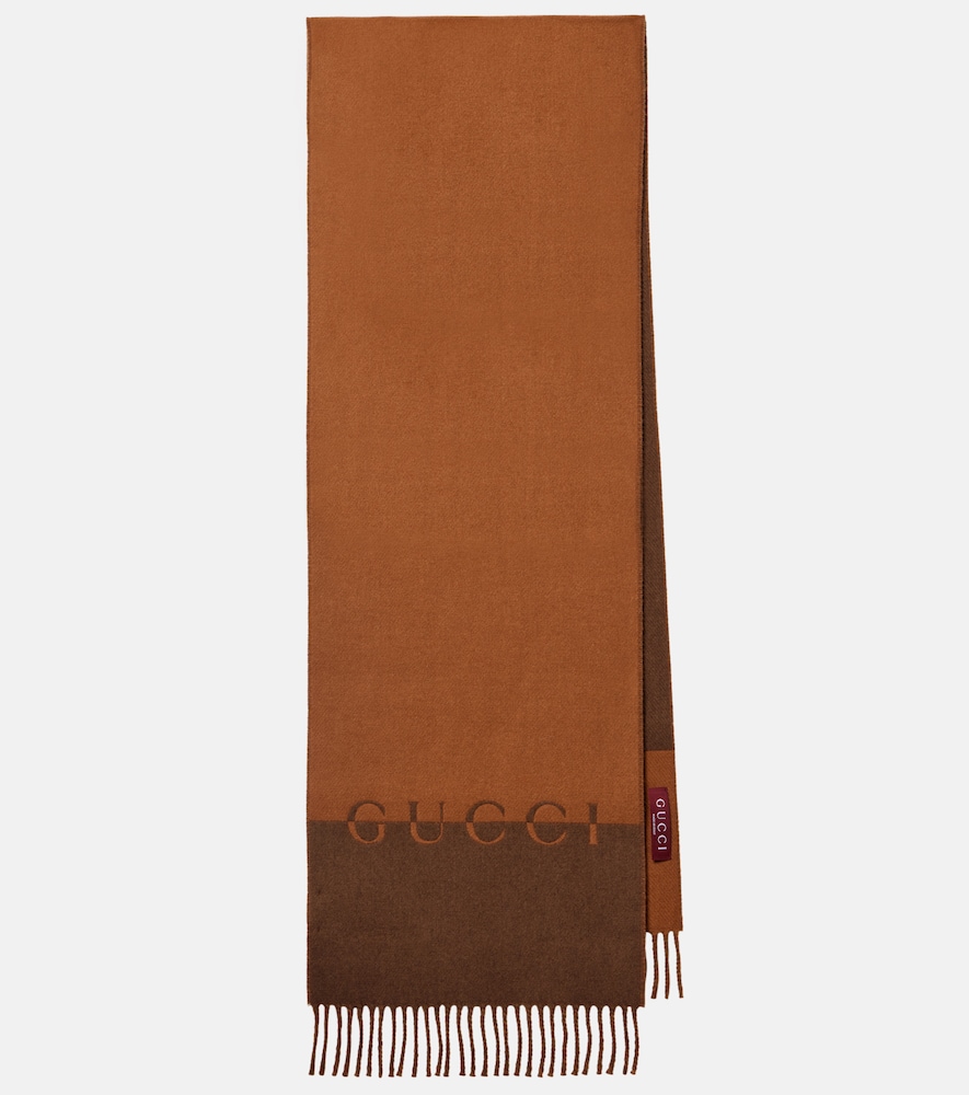 Gucci Women's Brown Logo Wool And Cashmere Scarf