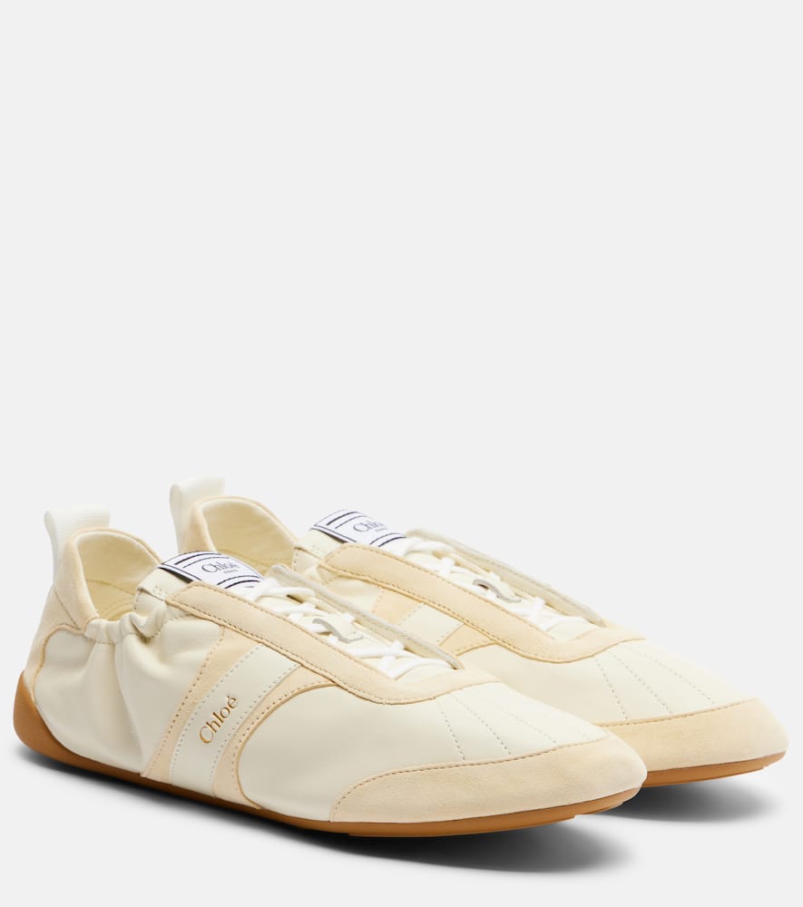 Chloé Kick Suede-trimmed Leather Sneakers In Neutral