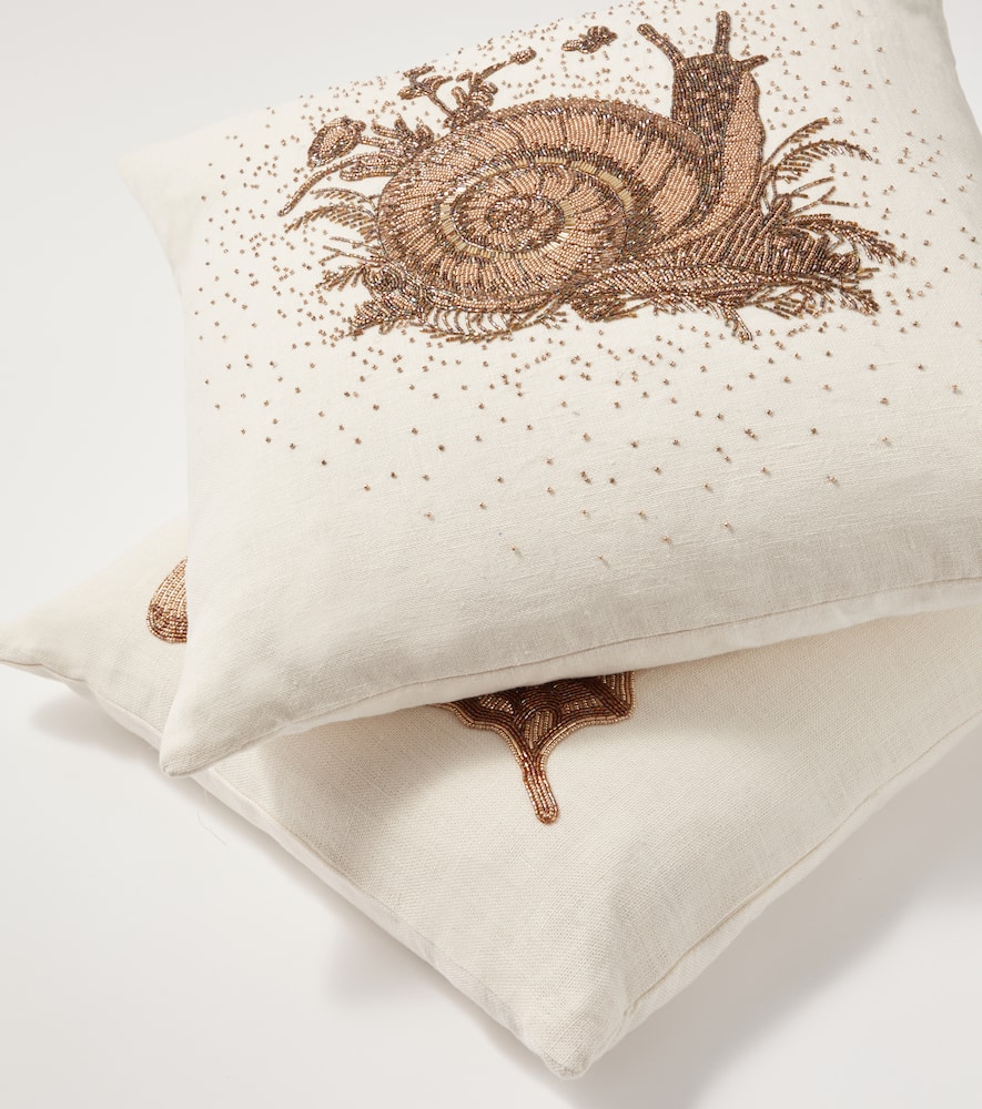 Jonathan Adler Muse Beaded Linen Cushion In Neutral