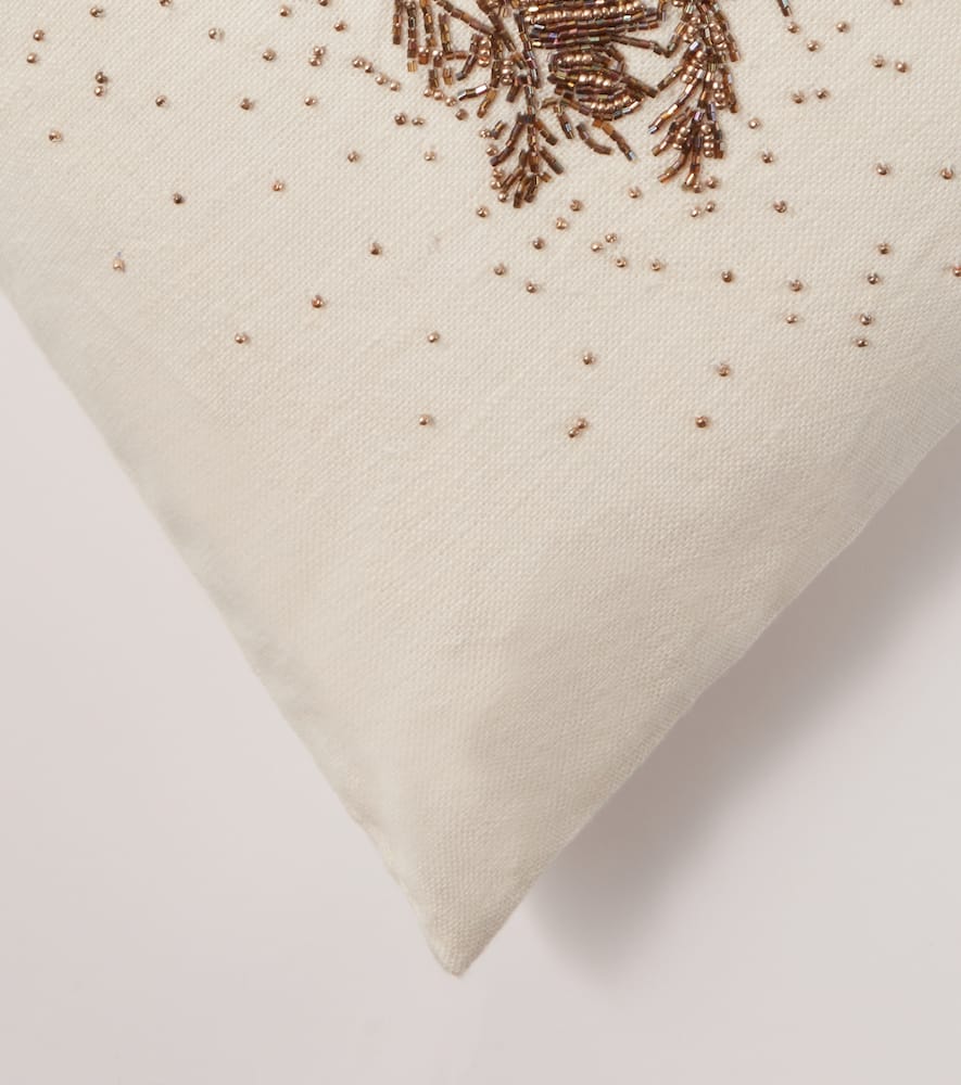 Jonathan Adler Muse Beaded Linen Cushion In Neutral