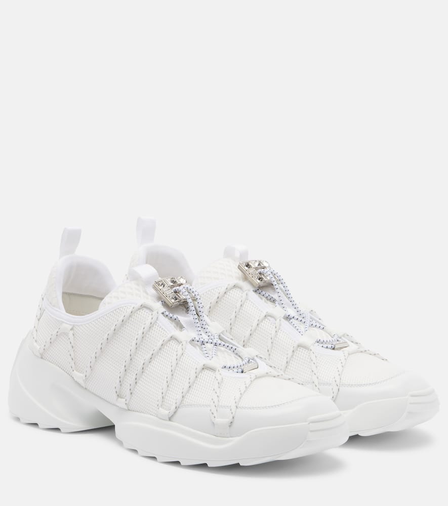 Roger Vivier Viv' Zag Leather-trimmed Mesh Sneakers In White