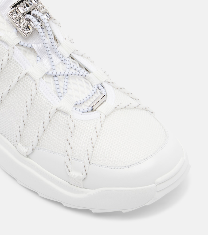  Roger Vivier Roger Vivier Viv' Zag Leather-trimmed Mesh Sneakers 