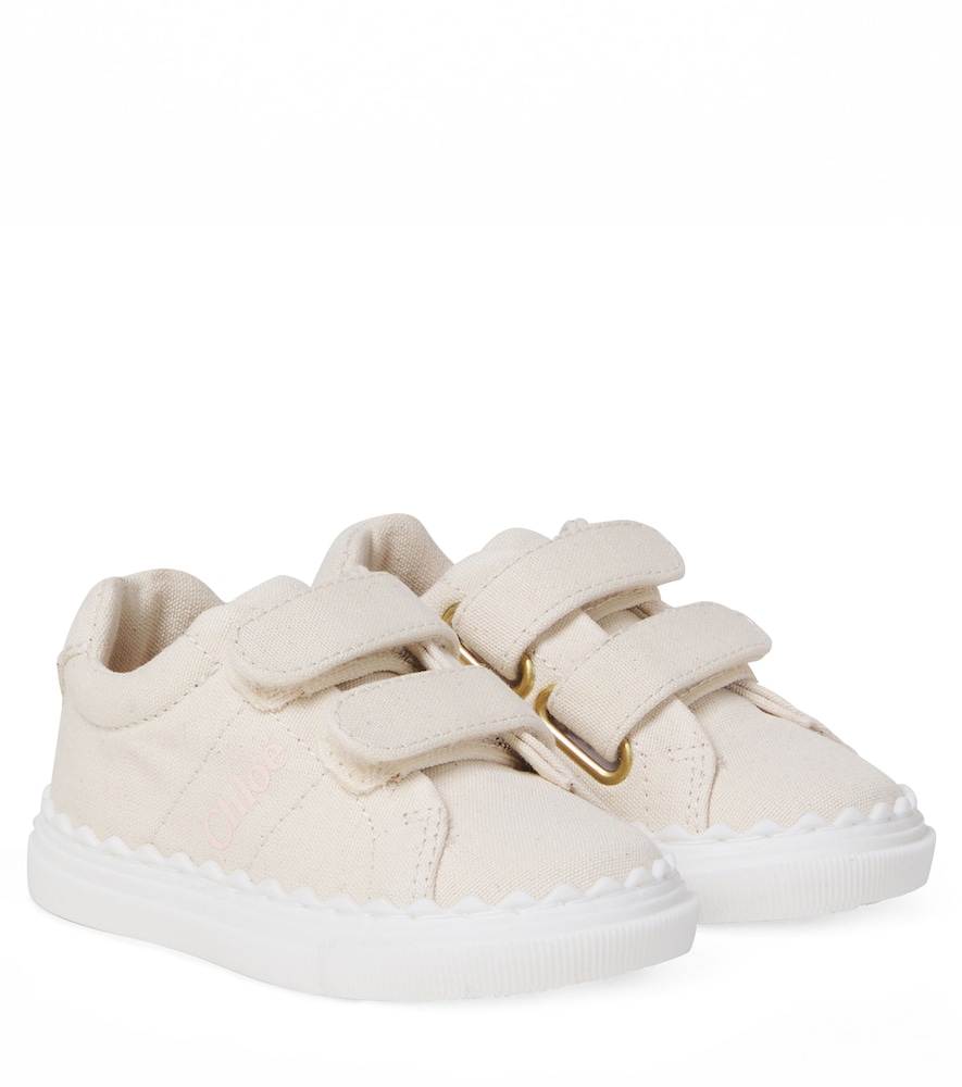 Chloe Kids Chloé Kids Baby logo scalloped canvas sneakers