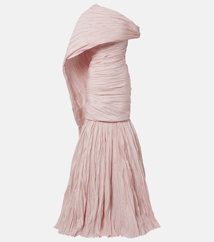 Marmar Halim Pleated Taffeta Bustier Gown And Cape Set In Pink