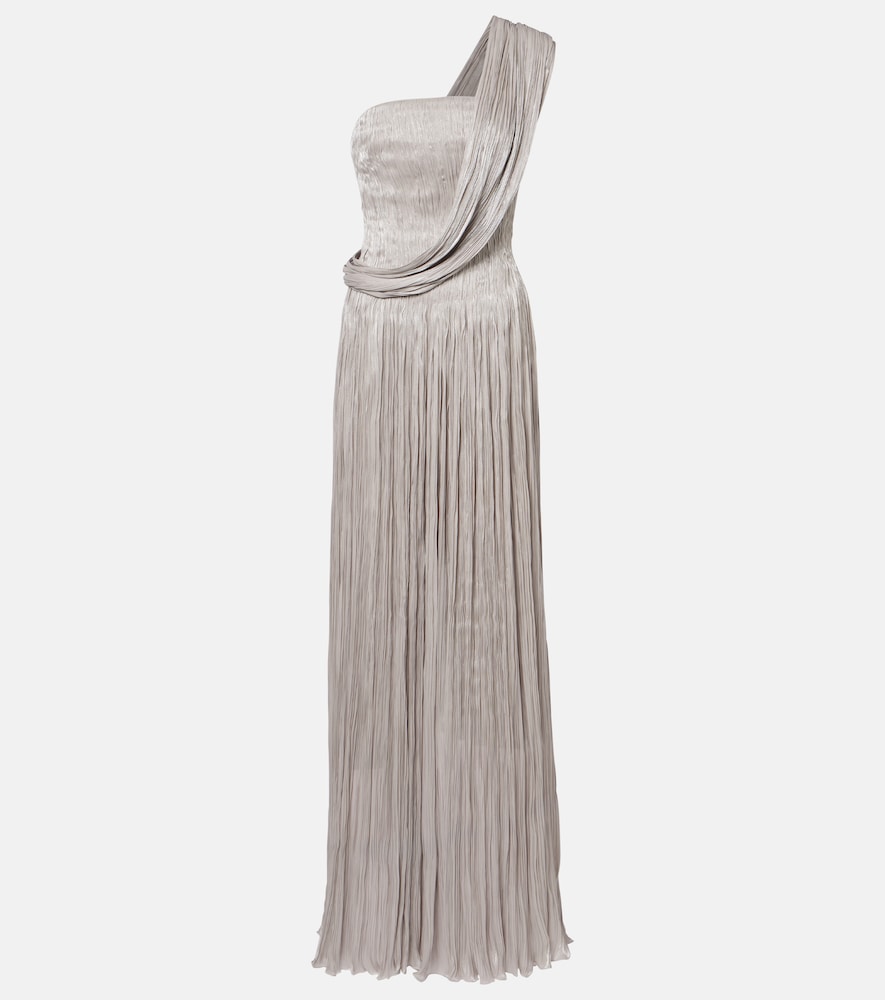 Marmar Halim Pleated Bustier Gown In Silver