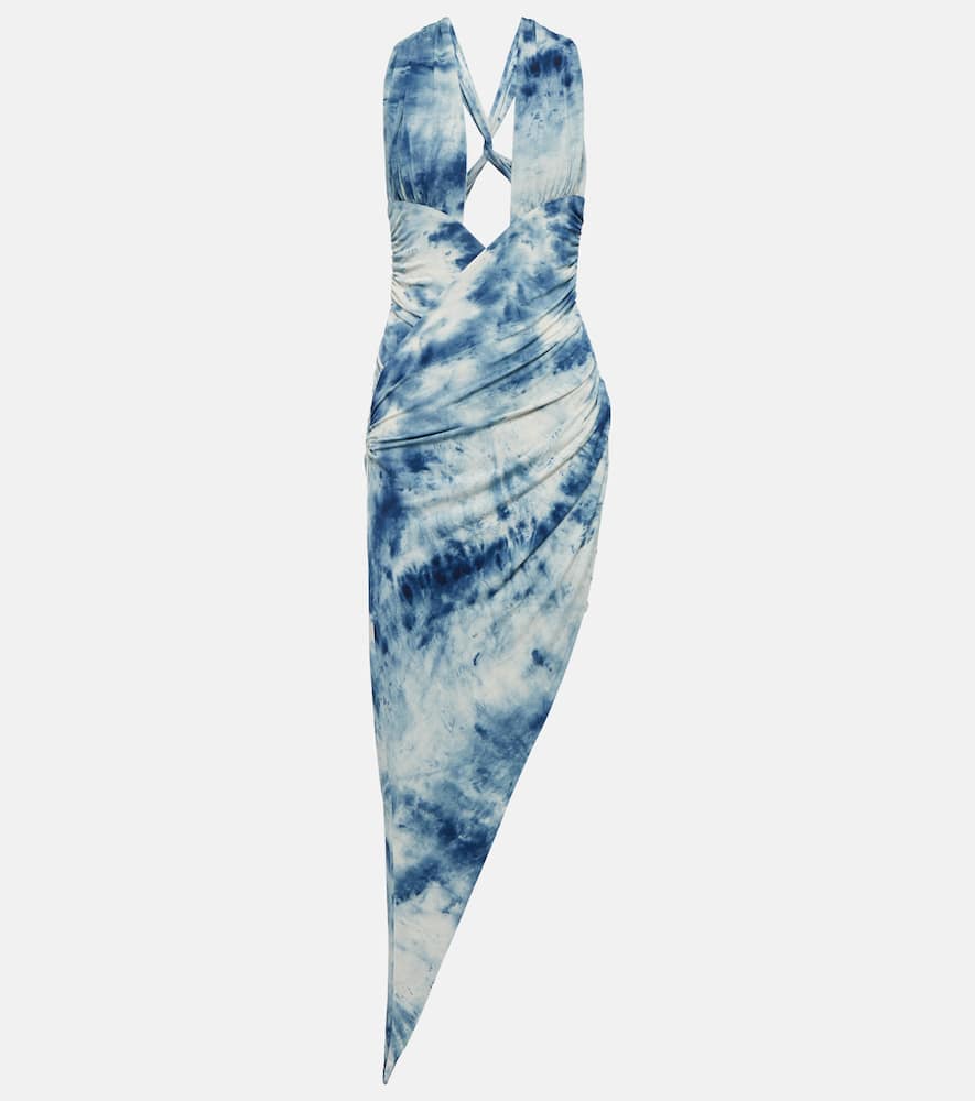 Shop Alexandre Vauthier Printed Cut-out Midi Dress In Japanese Blue