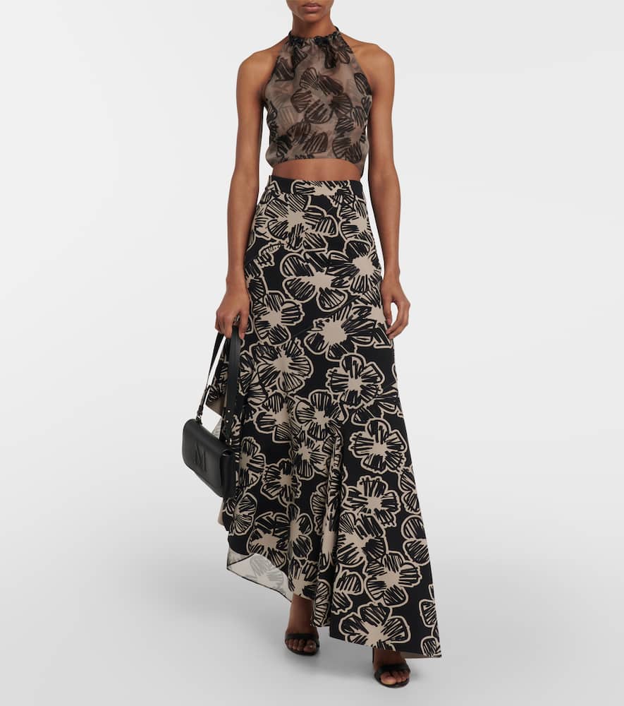 Max Mara Shaila Silk Crop Top In Sabbia Nero