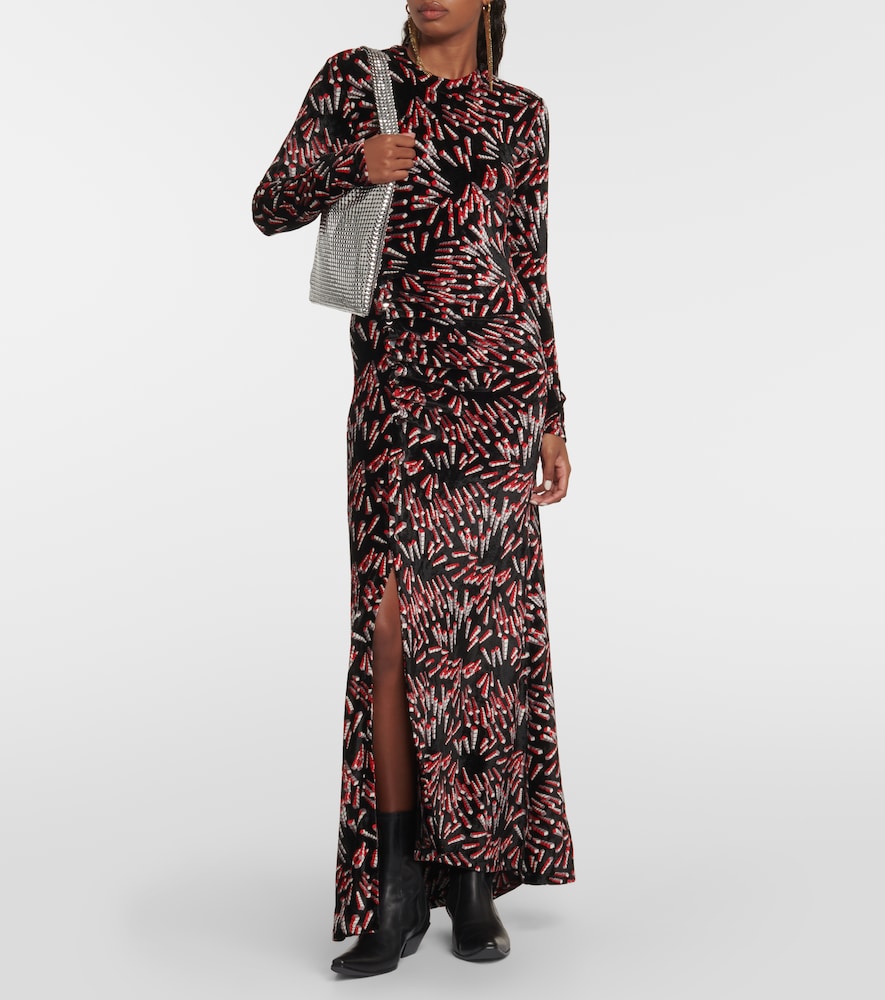  Rabanne Rabanne Bedrucktes Maxikleid Aus Samt 