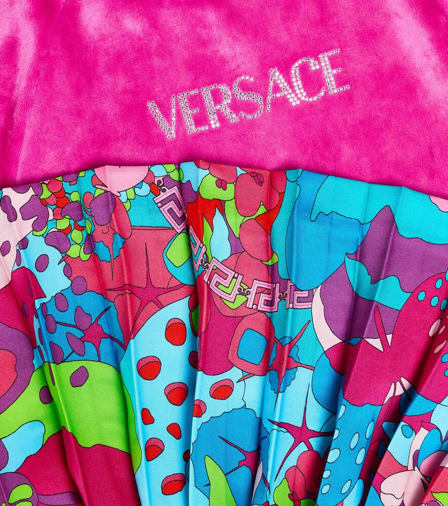 Shop Versace Logo Pleated Sweater Dress In Pink