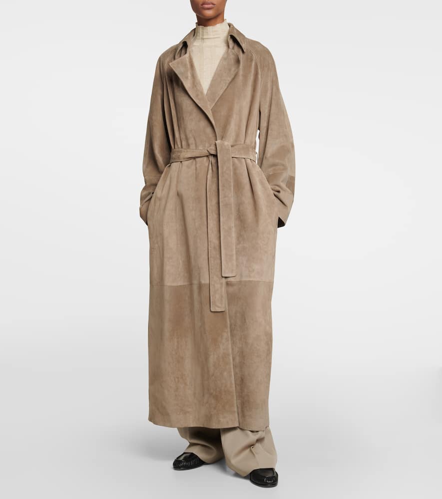The Row Poseidone Sueded-leather Coat In Beige