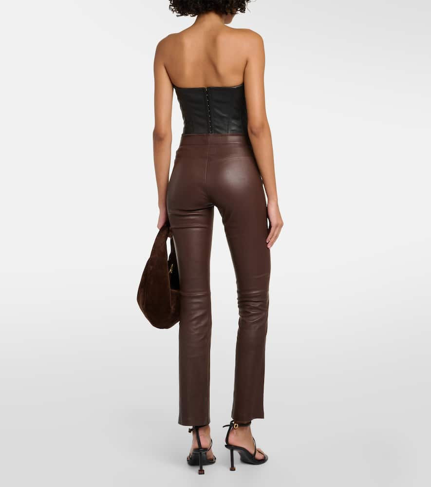 Shop Stouls Leather Bootcut Pants In Brown