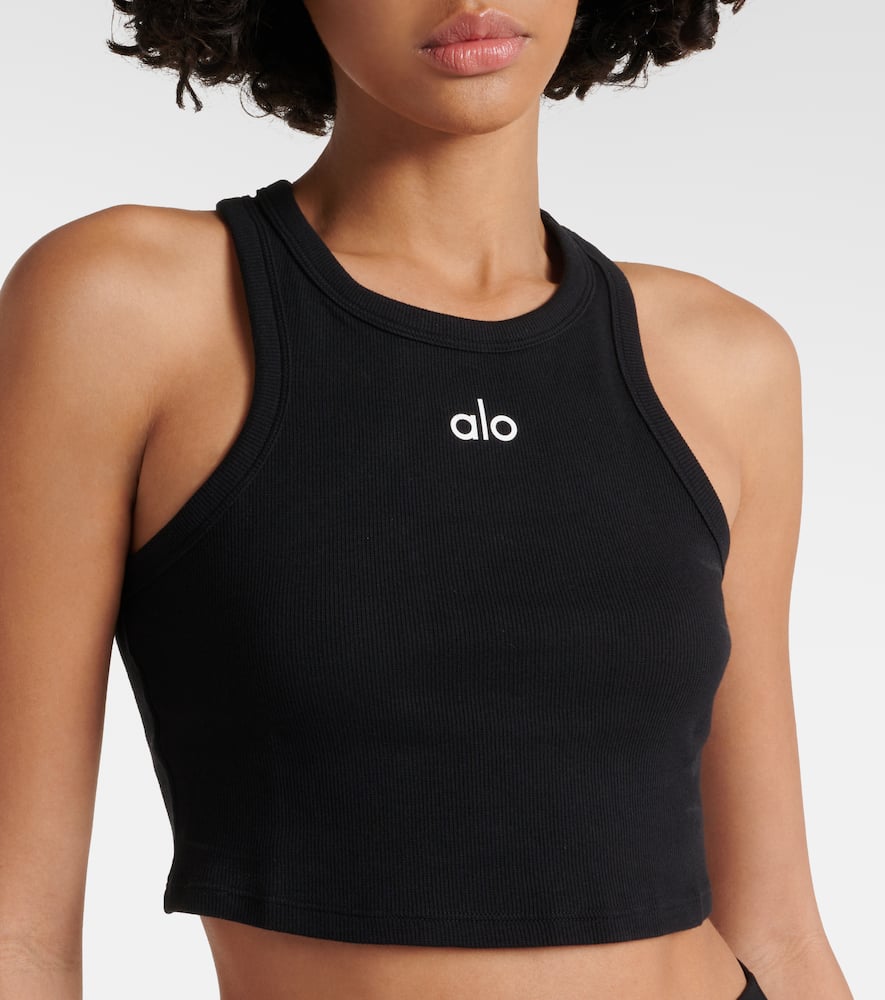 Shop Alo Yoga Aspire Cropped Cotton-blend Tank Top In Black