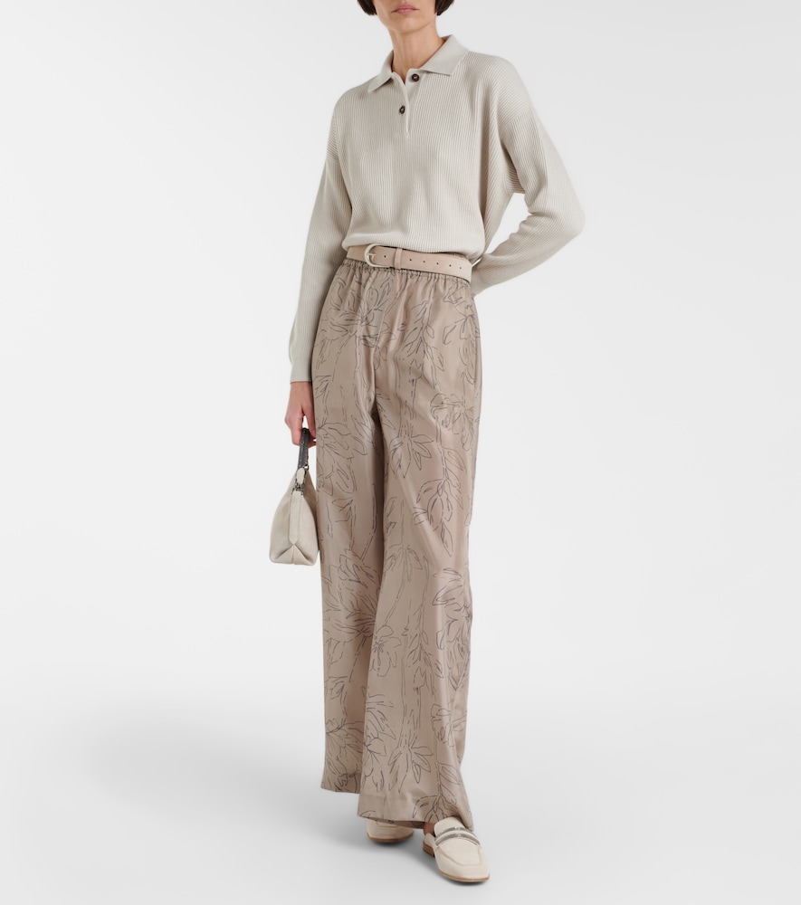  Brunello Cucinelli Brunello Cucinelli Floral Silk Wide-leg Pants 