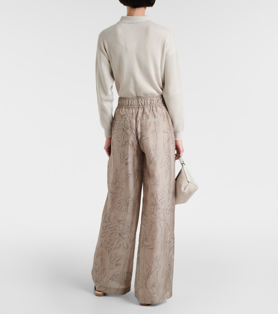  Brunello Cucinelli Brunello Cucinelli Floral Silk Wide-leg Pants 