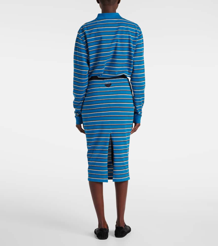 Prada Logo Striped Cotton Polo Top In Blue