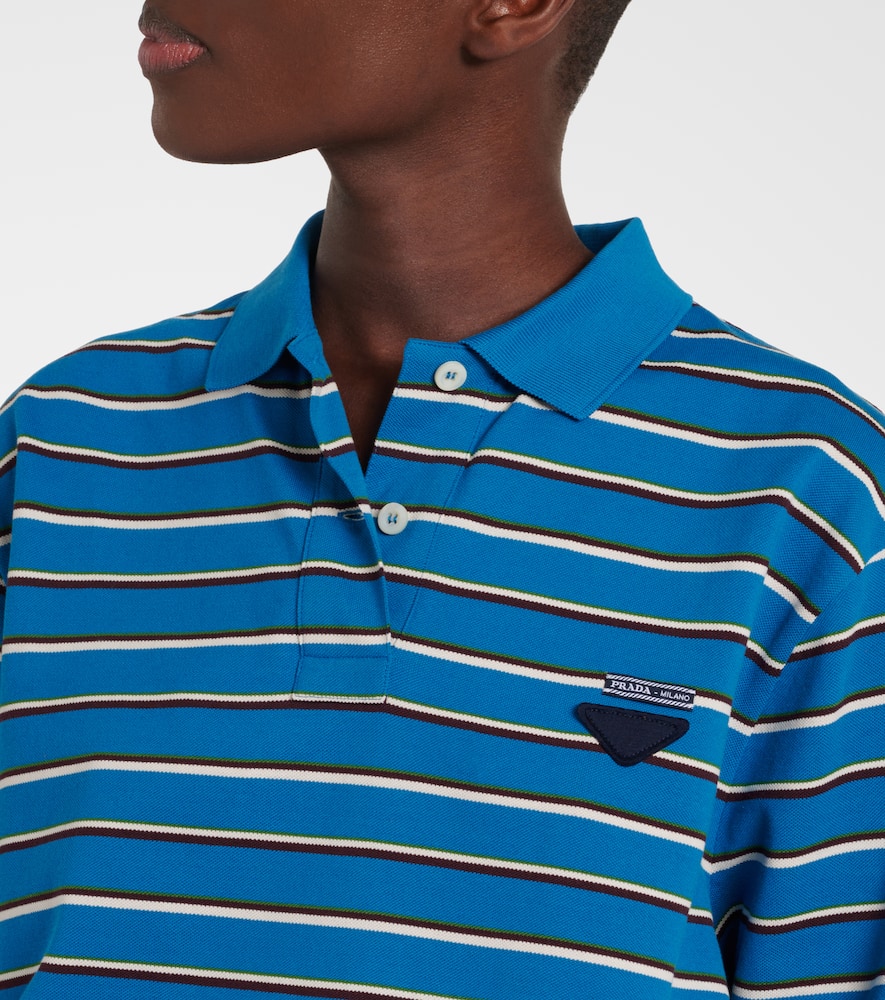 Prada Logo Striped Cotton Polo Top In Blue